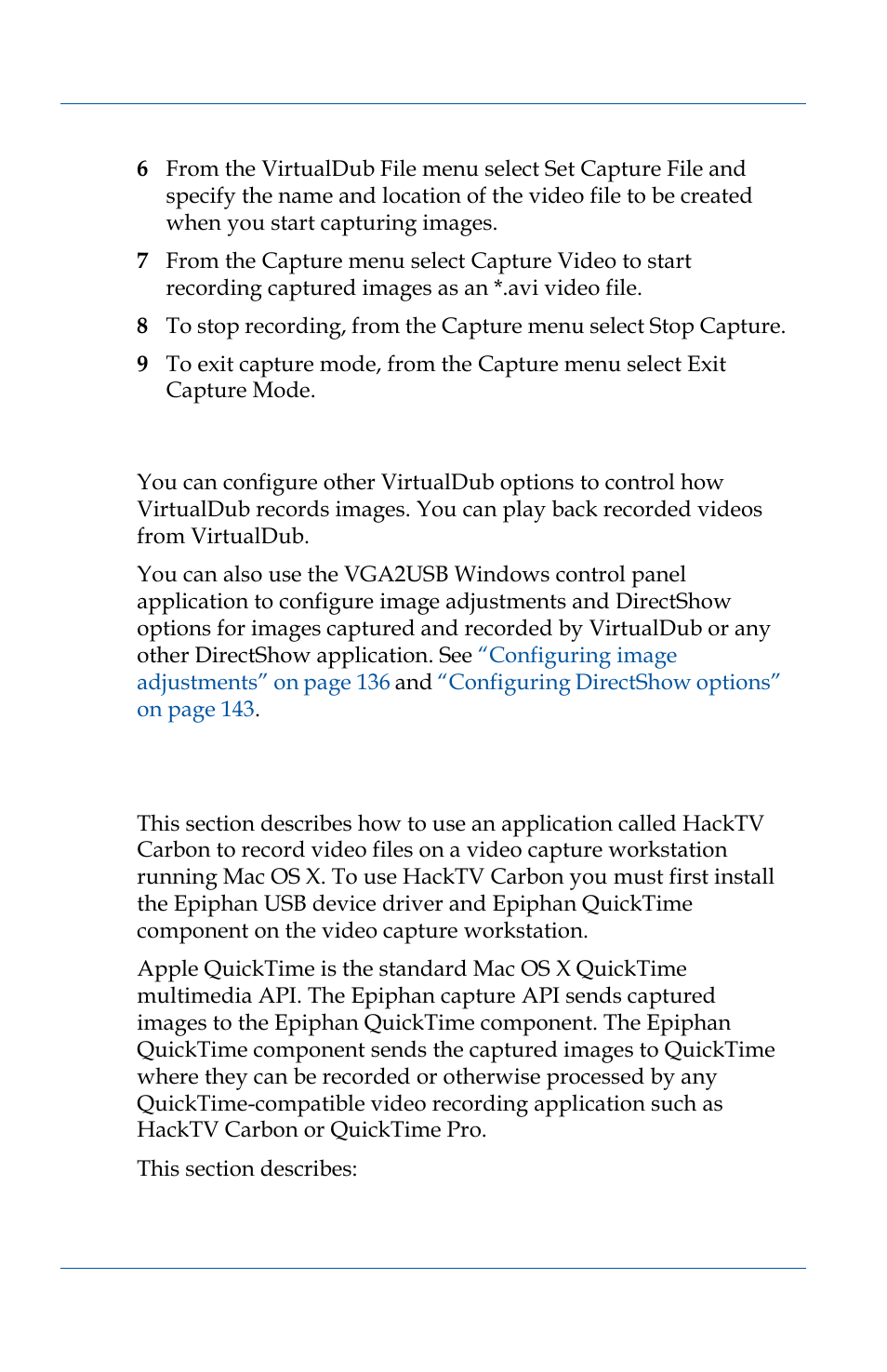 Other configuration options, Recording videos for mac os x, Recording videos for mac os x 110 | Recording videos for mac os x” on, Recording videos for mac | Epiphan VGA2USB Pro User Manual | Page 110 / 166