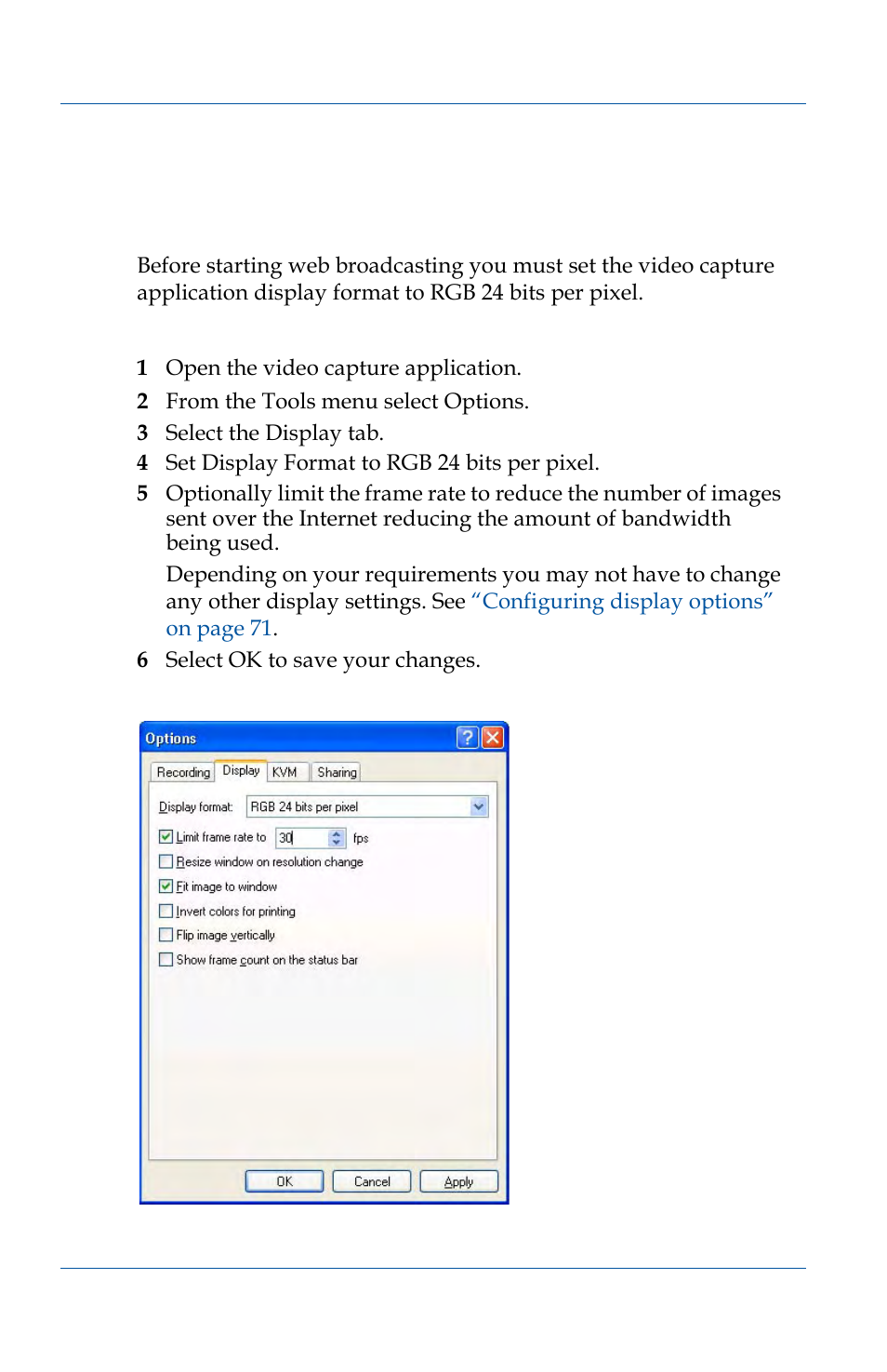 Setting the display format for web broadcasting | Epiphan VGA2USB Pro User Manual | Page 122 / 166
