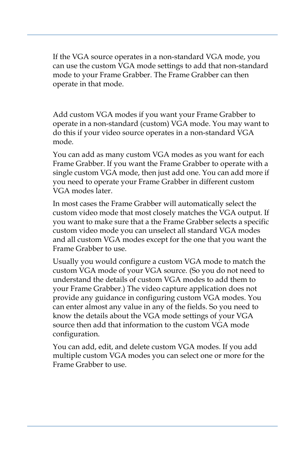 Adding custom vga modes | Epiphan VGA2USB Pro User Manual | Page 147 / 166
