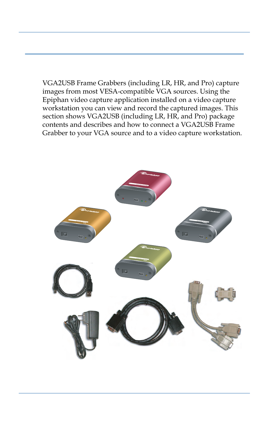 Connecting a vga2usb device, Connecting a vga2usb device 16 | Epiphan VGA2USB Pro User Manual | Page 16 / 166