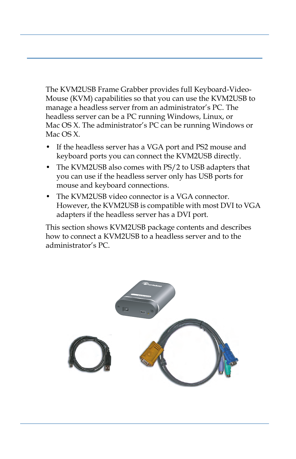 Connecting a kvm2usb device, Connecting a kvm2usb device 24 | Epiphan VGA2USB Pro User Manual | Page 24 / 166