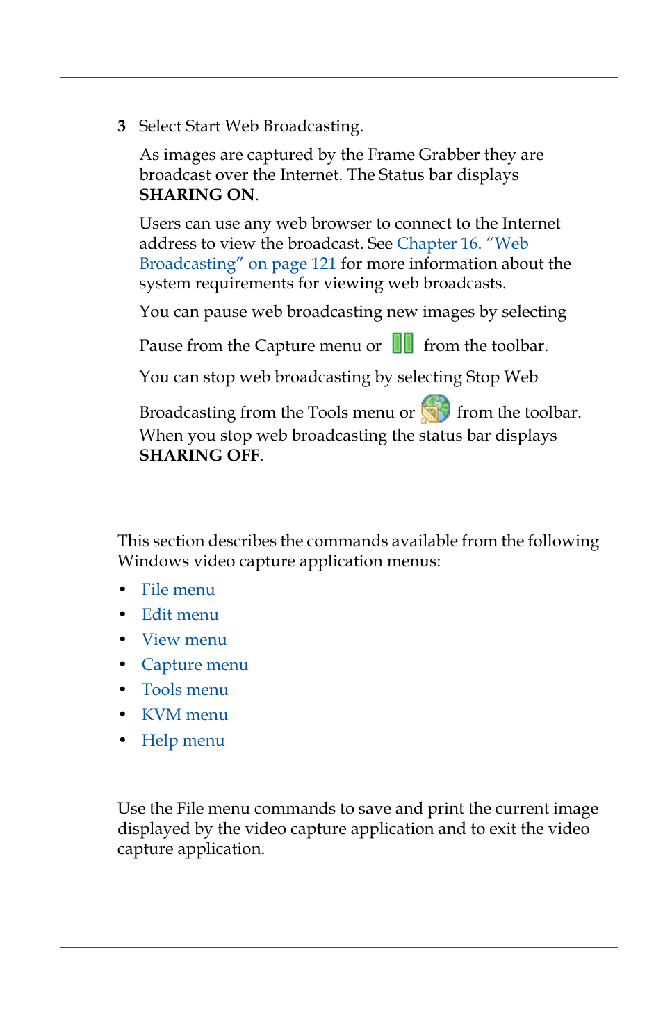 Menus, File menu, Menus 61 | Menus. see | Epiphan VGA2USB Pro User Manual | Page 61 / 166
