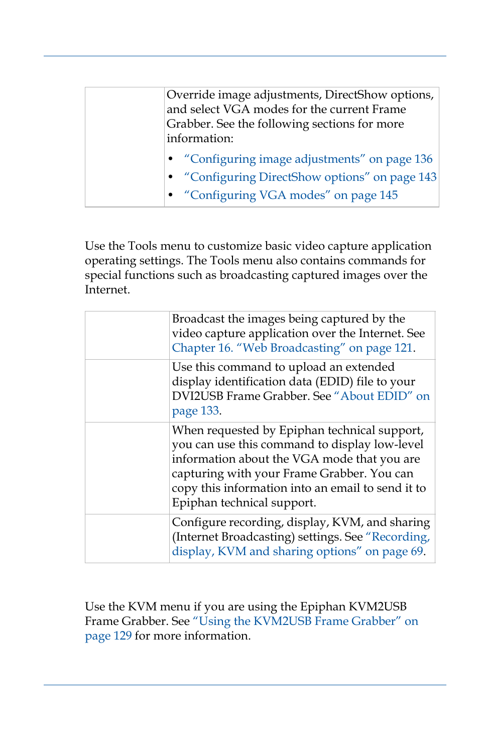 Tools menu, Kvm menu | Epiphan VGA2USB Pro User Manual | Page 65 / 166