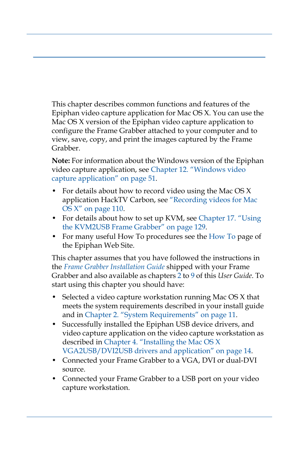 Mac os x video capture application, Mac os x video capture application 79, Application, see | Chapter 13. “mac os x video capture, Chapter 13. “mac os x video | Epiphan VGA2USB Pro User Manual | Page 79 / 166