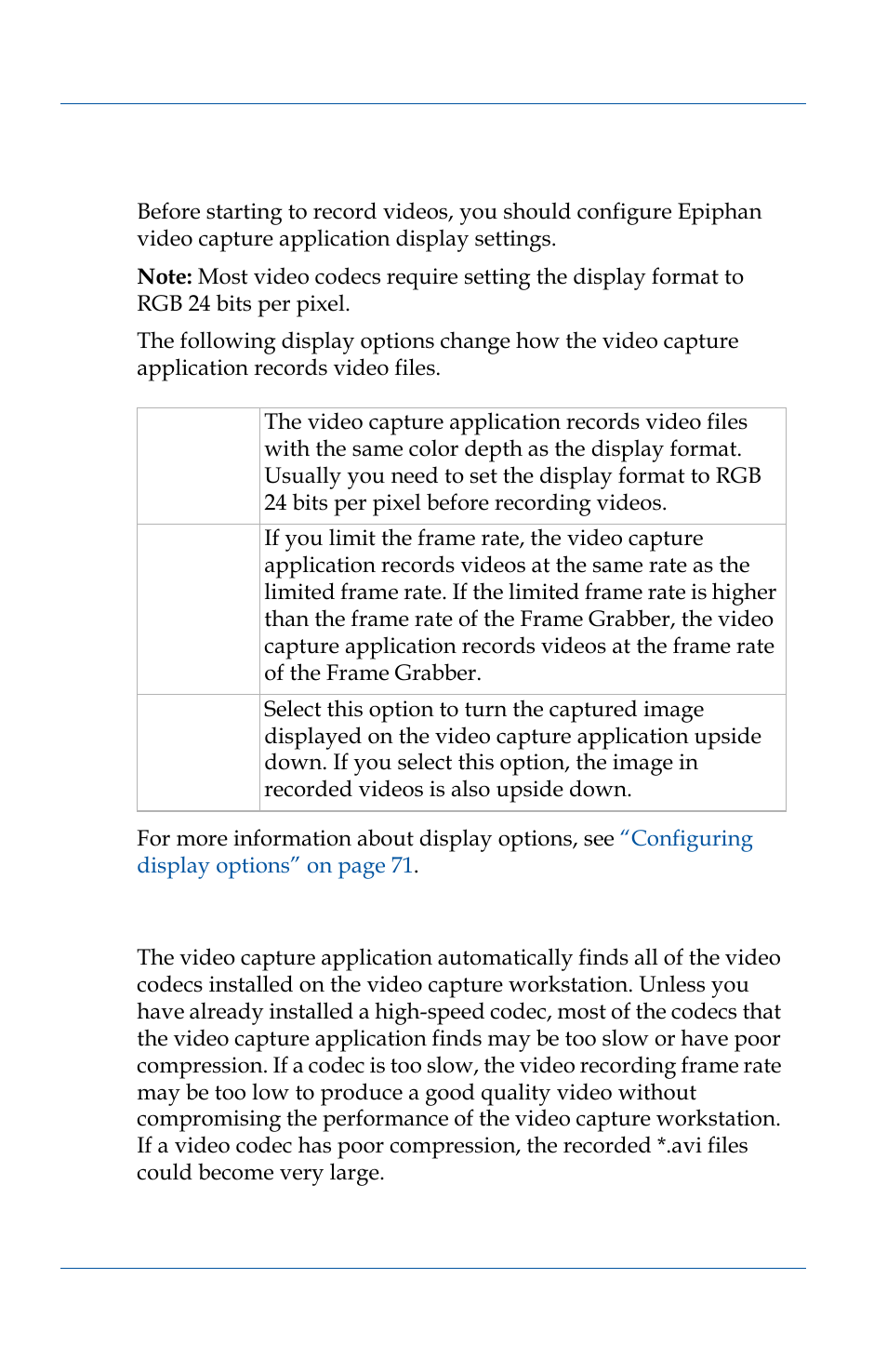 Setting display options for recording videos, Selecting a windows video codec | Epiphan VGA2USB Pro User Manual | Page 98 / 166