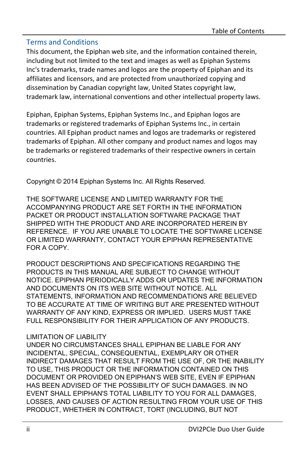 Terms and conditions | Epiphan DVI2PCIe Duo User Manual | Page 3 / 93