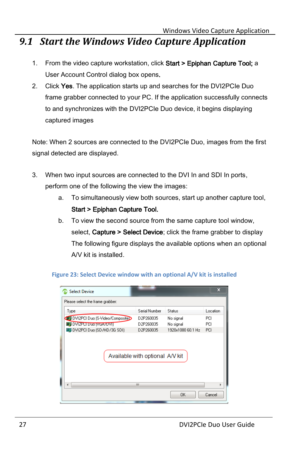 1 start the windows video capture application, Start the windows video capture application | Epiphan DVI2PCIe Duo User Manual | Page 31 / 93