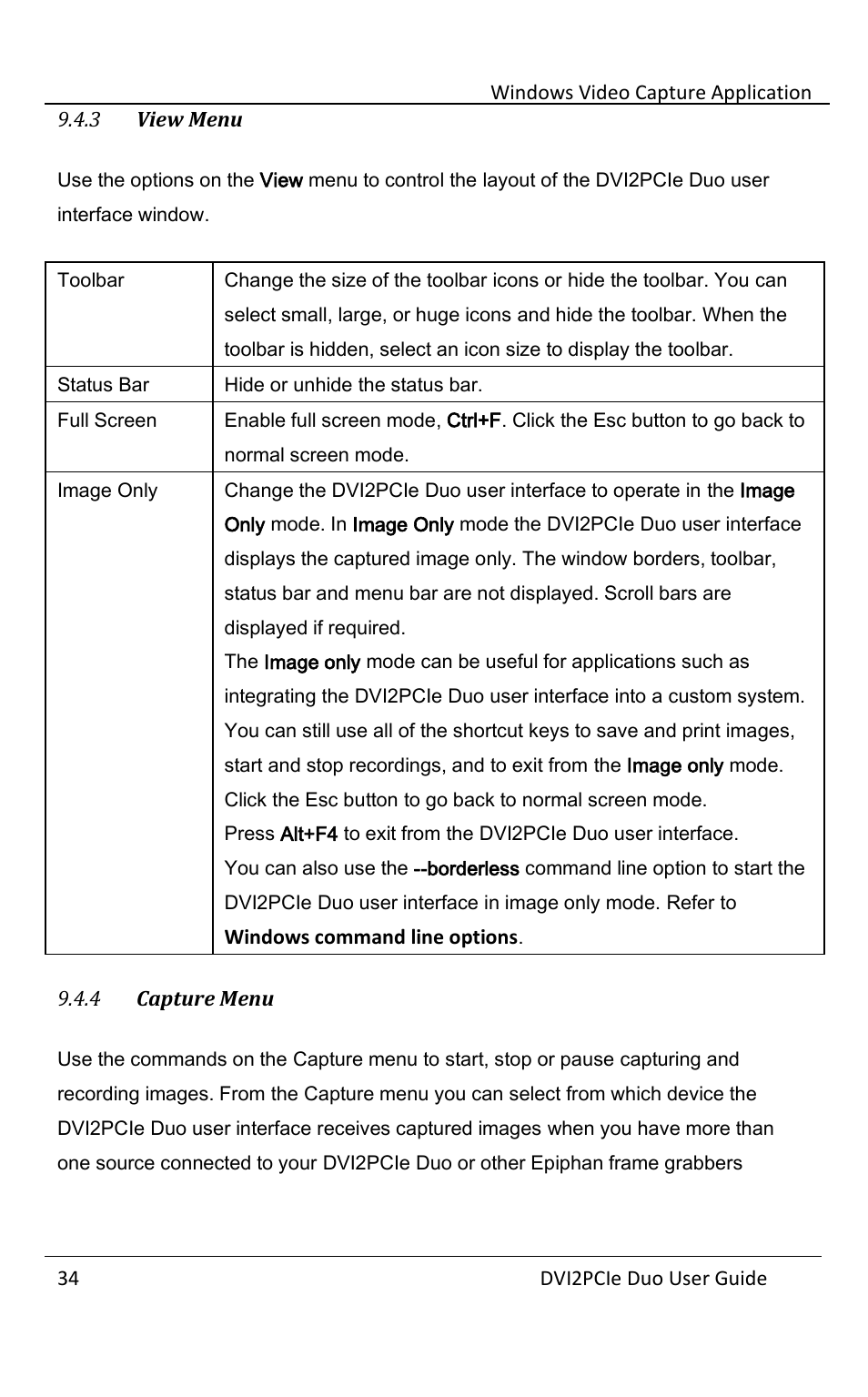 3 view menu, 4 capture menu, View menu | Capture menu | Epiphan DVI2PCIe Duo User Manual | Page 38 / 93