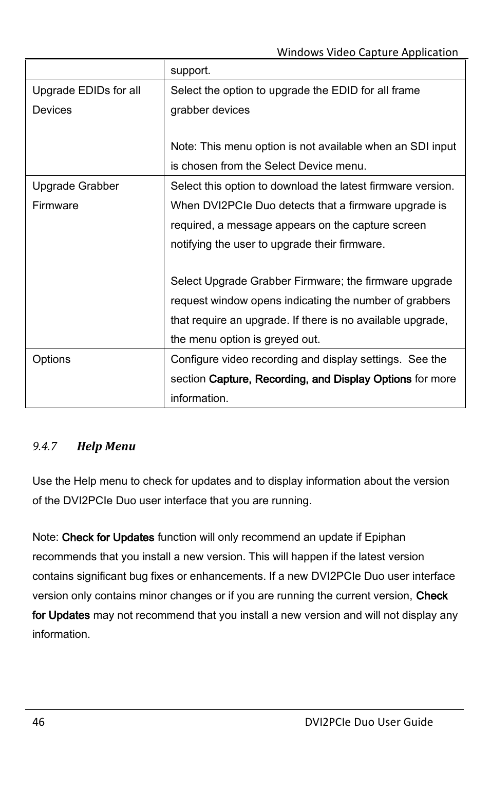 7 help menu, Help menu | Epiphan DVI2PCIe Duo User Manual | Page 50 / 93
