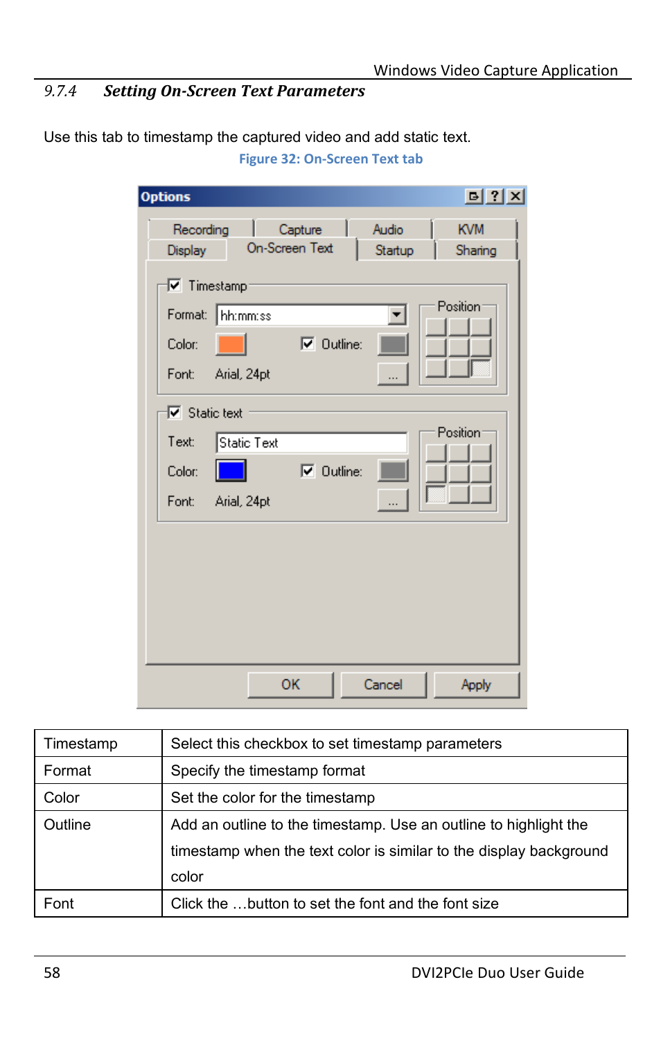 4 setting on-screen text parameters, Setting on-screen text parameters | Epiphan DVI2PCIe Duo User Manual | Page 62 / 93