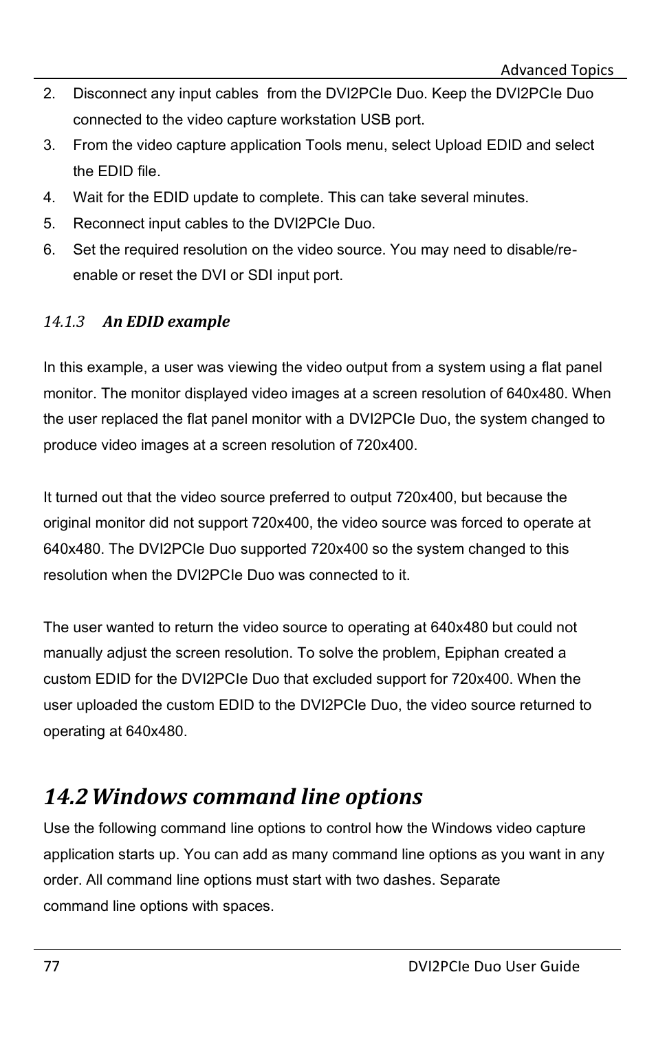 3 an edid example, 2 windows command line options, An edid example | Windows command line options | Epiphan DVI2PCIe Duo User Manual | Page 81 / 93