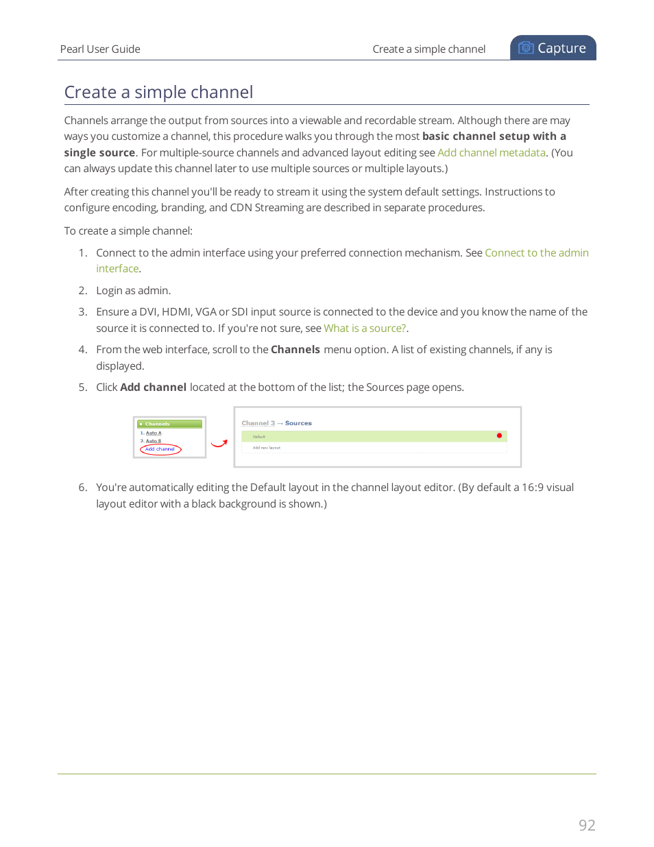 Create a simple channel | Epiphan Pearl User Manual | Page 105 / 342
