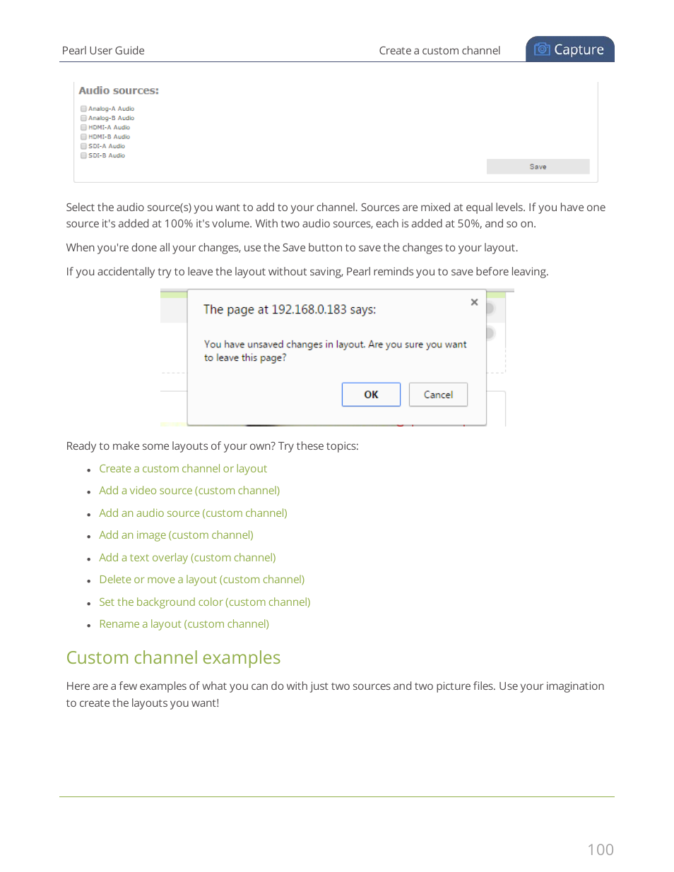 Custom channel examples | Epiphan Pearl User Manual | Page 113 / 342