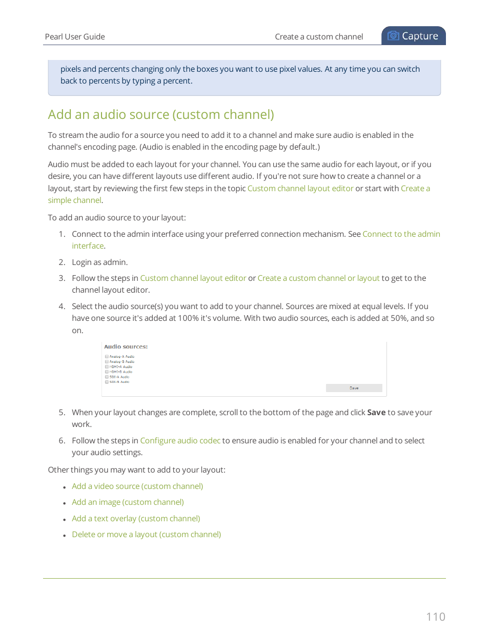 Add an audio source (custom channel) | Epiphan Pearl User Manual | Page 123 / 342