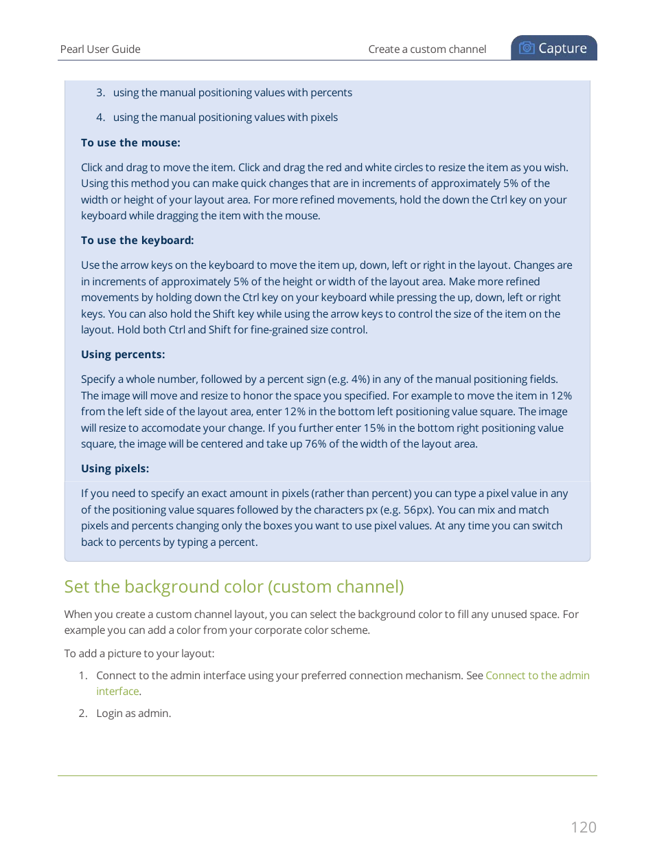 Set the background color (custom channel) | Epiphan Pearl User Manual | Page 133 / 342