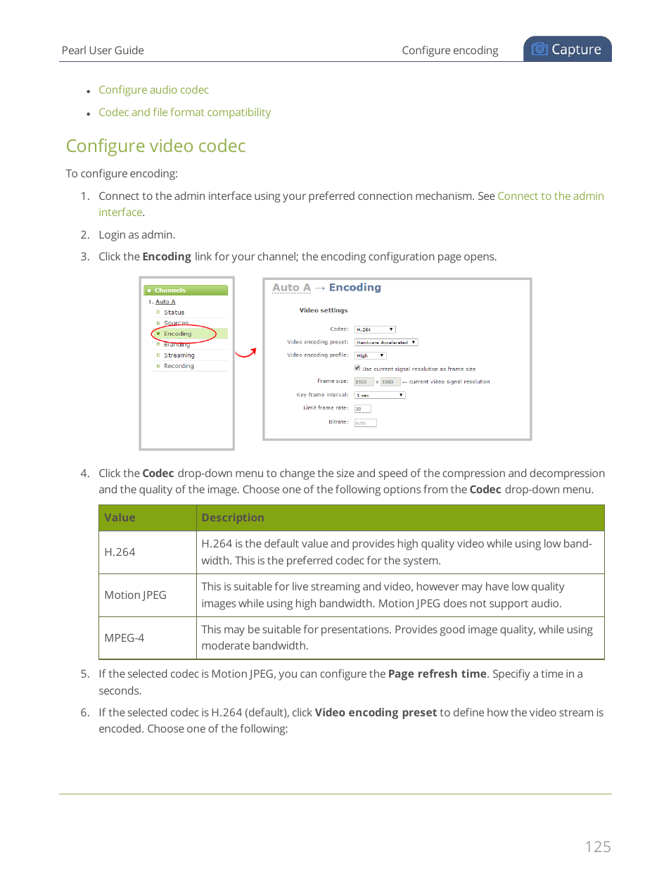 Configure video codec | Epiphan Pearl User Manual | Page 138 / 342