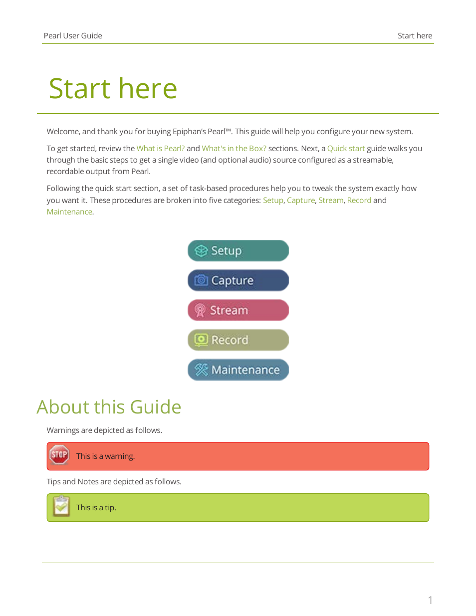 Start here, About this guide | Epiphan Pearl User Manual | Page 14 / 342