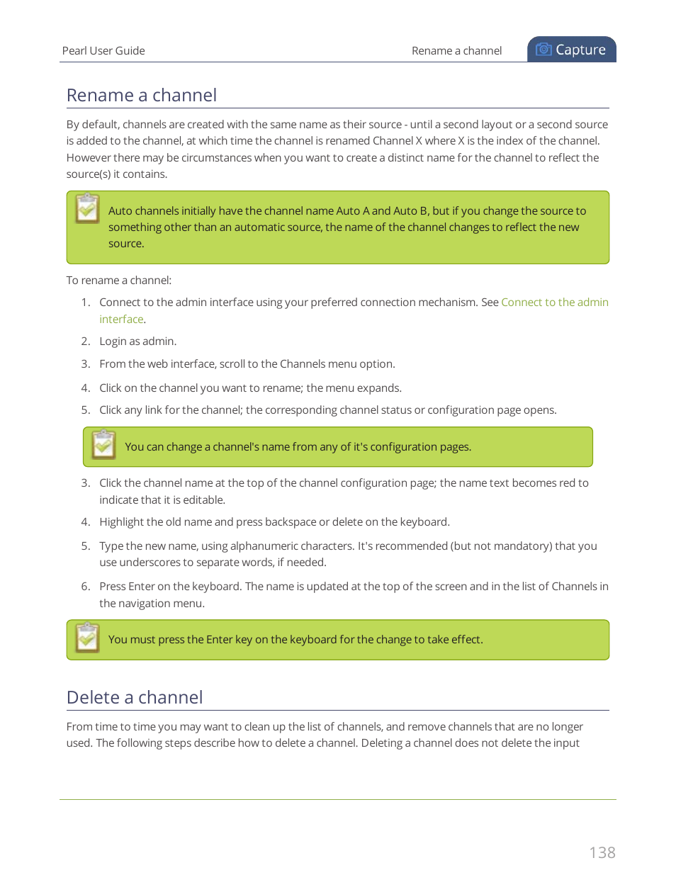 Rename a channel, Delete a channel, Rename a channel ) | Epiphan Pearl User Manual | Page 151 / 342