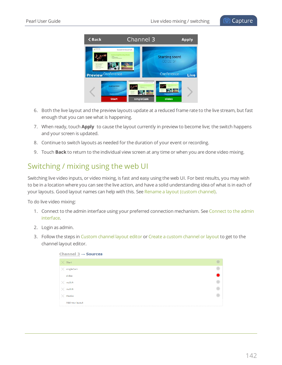 Switching / mixing using the web ui | Epiphan Pearl User Manual | Page 155 / 342