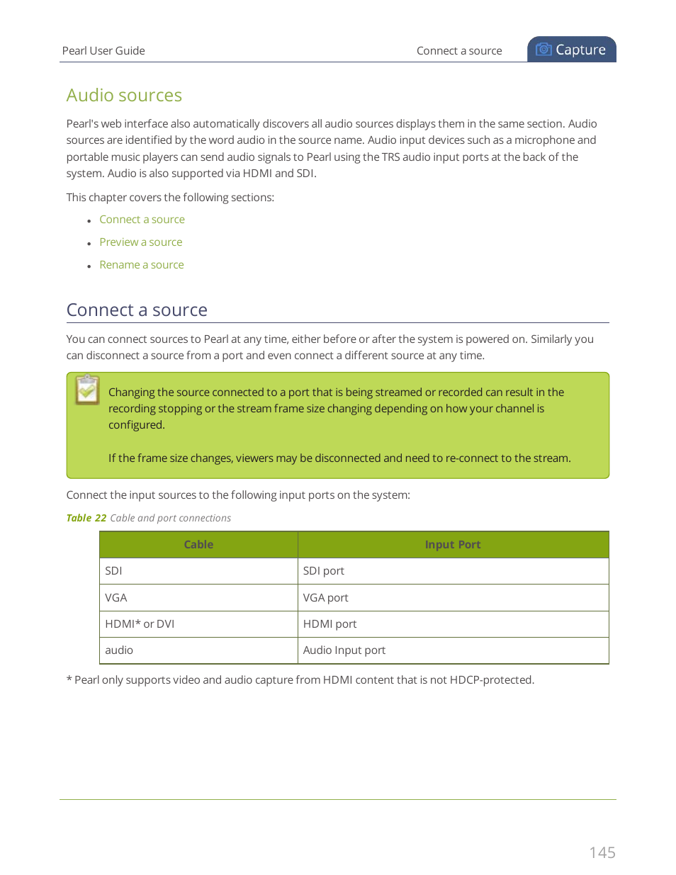 Connect a source, Audio sources | Epiphan Pearl User Manual | Page 158 / 342