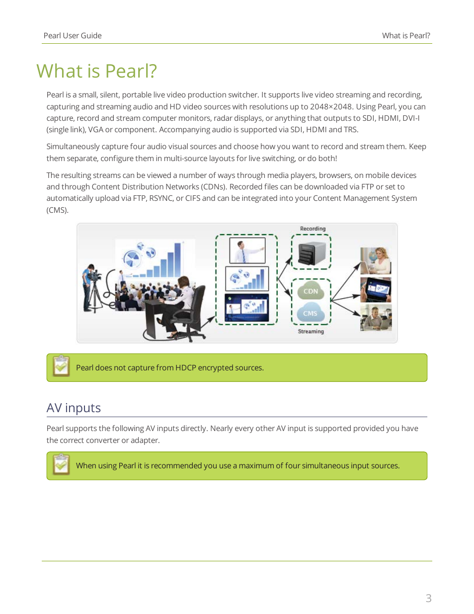 What is pearl, Av inputs | Epiphan Pearl User Manual | Page 16 / 342