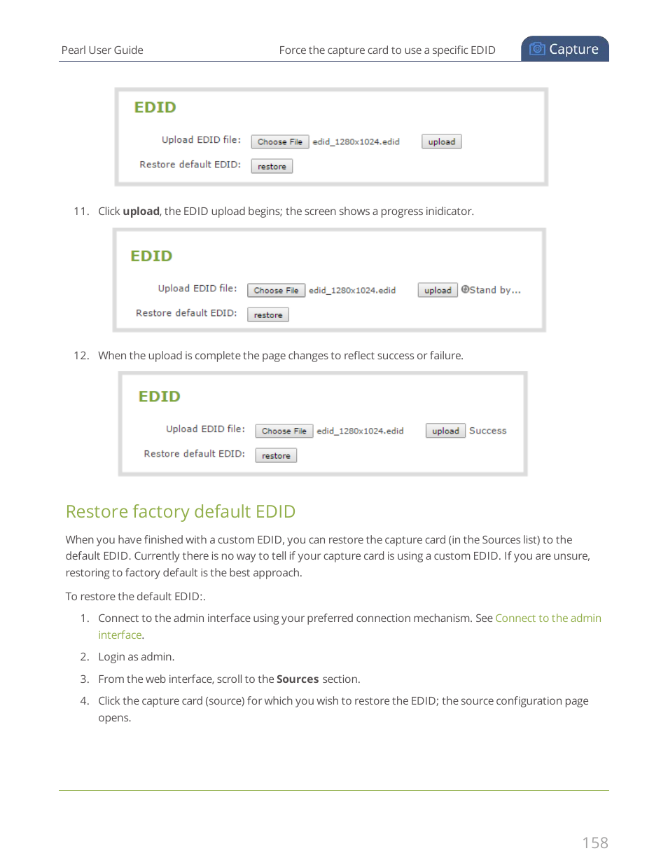 Restore factory default edid | Epiphan Pearl User Manual | Page 171 / 342