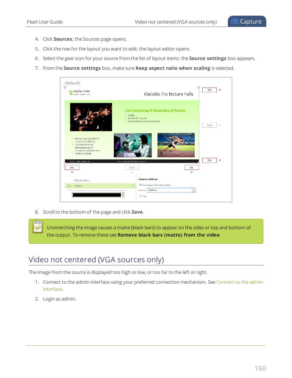 Video not centered (vga sources only) | Epiphan Pearl User Manual | Page 173 / 342