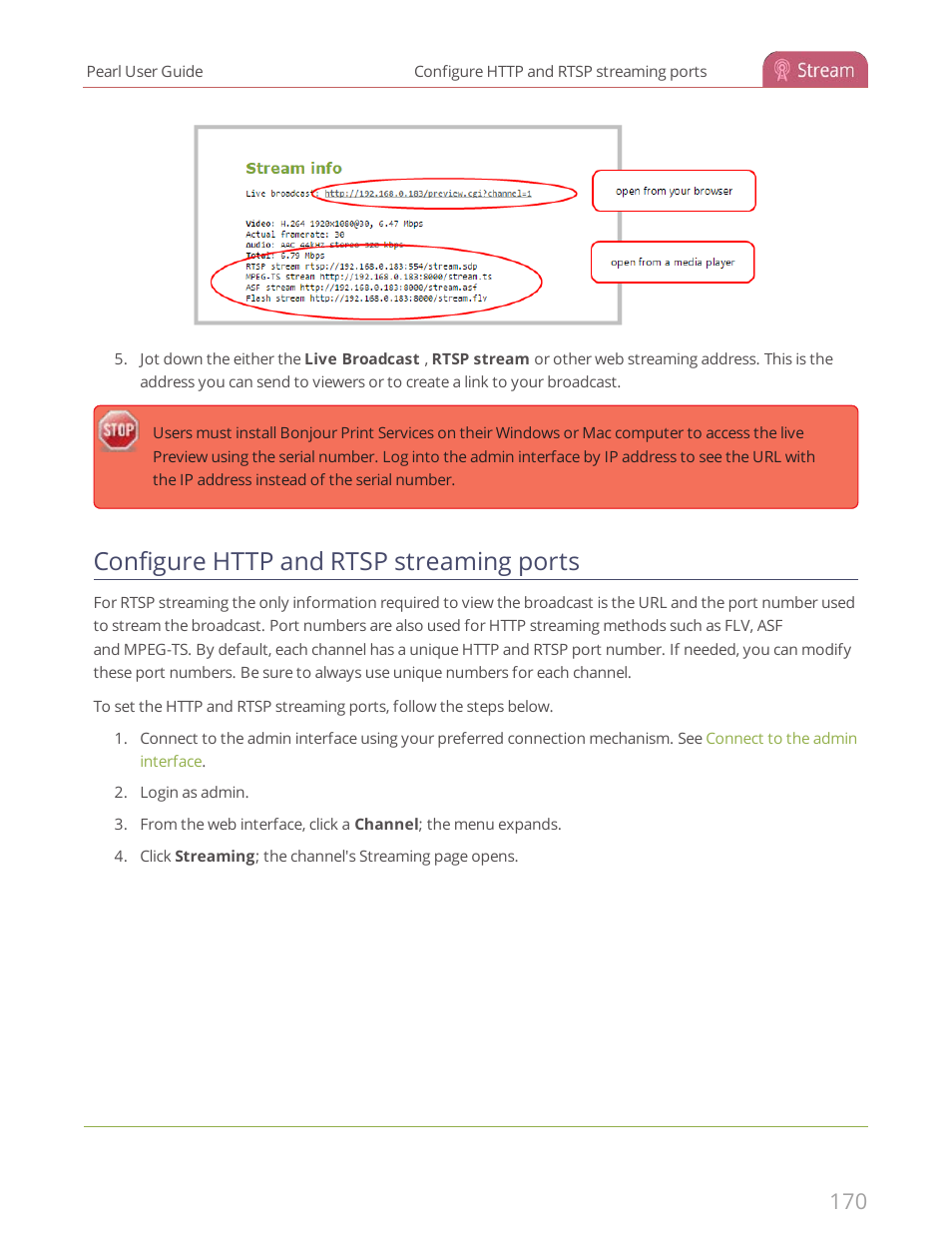 Configure http and rtsp streaming ports | Epiphan Pearl User Manual | Page 183 / 342