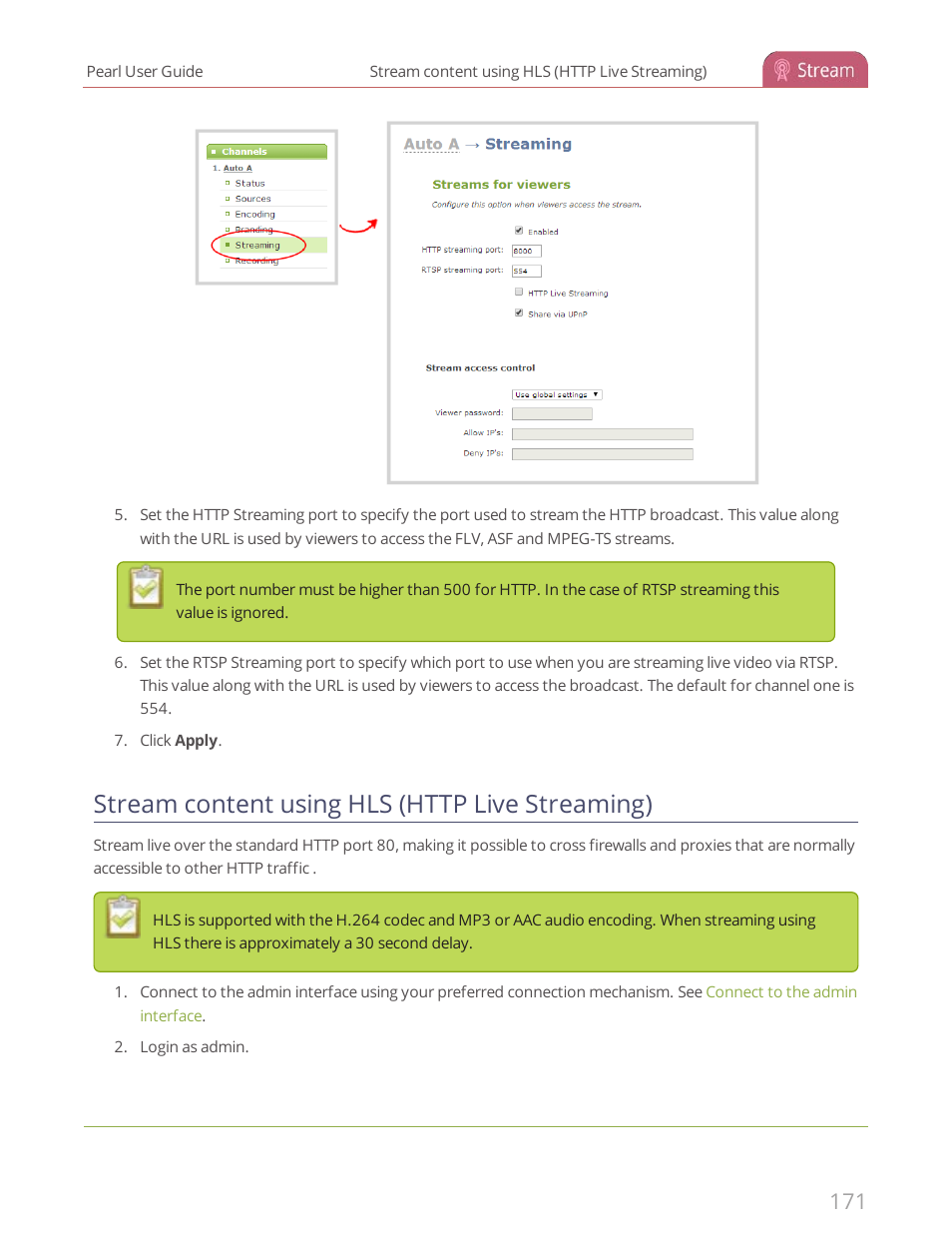Stream content using hls (http live streaming), Stream content using hls (http, Live streaming) | Epiphan Pearl User Manual | Page 184 / 342
