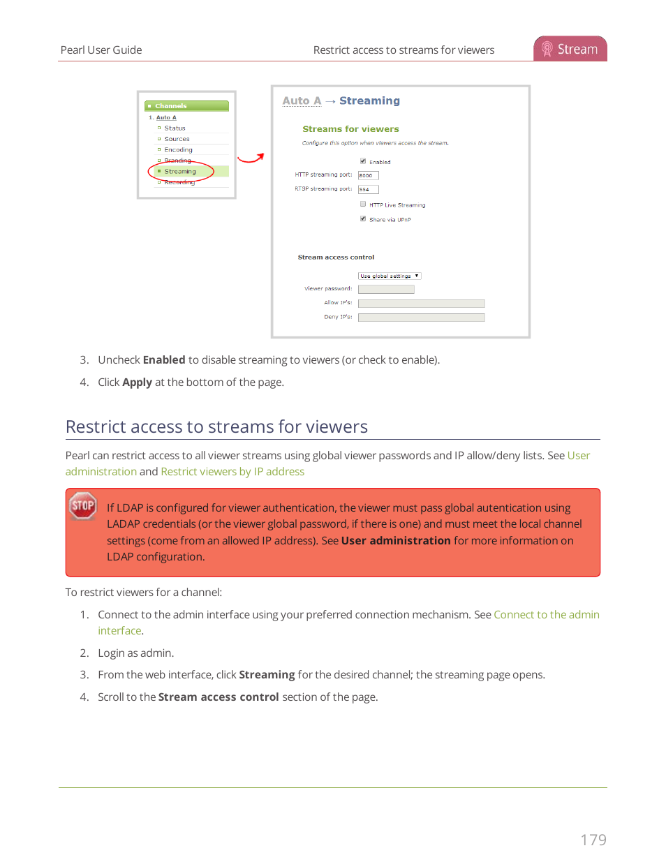 Restrict access to streams for viewers | Epiphan Pearl User Manual | Page 192 / 342