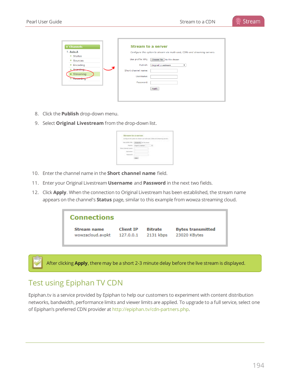 Test using epiphan tv cdn | Epiphan Pearl User Manual | Page 207 / 342