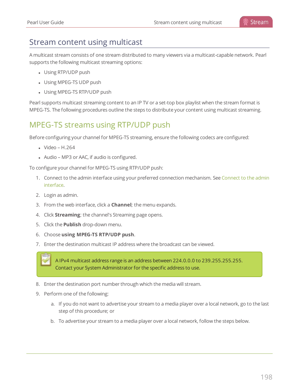 Stream content using multicast, Mpeg-ts streams using rtp/udp push | Epiphan Pearl User Manual | Page 211 / 342