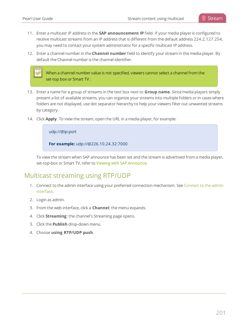 Multicast streaming using rtp/udp | Epiphan Pearl User Manual | Page 214 / 342