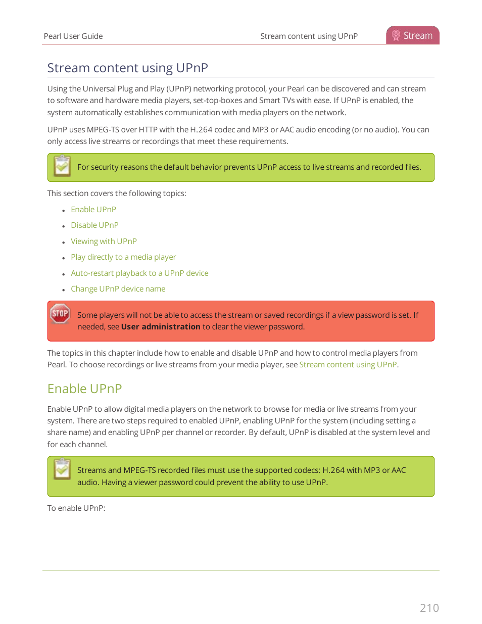 Stream content using upnp, Enable upnp | Epiphan Pearl User Manual | Page 223 / 342