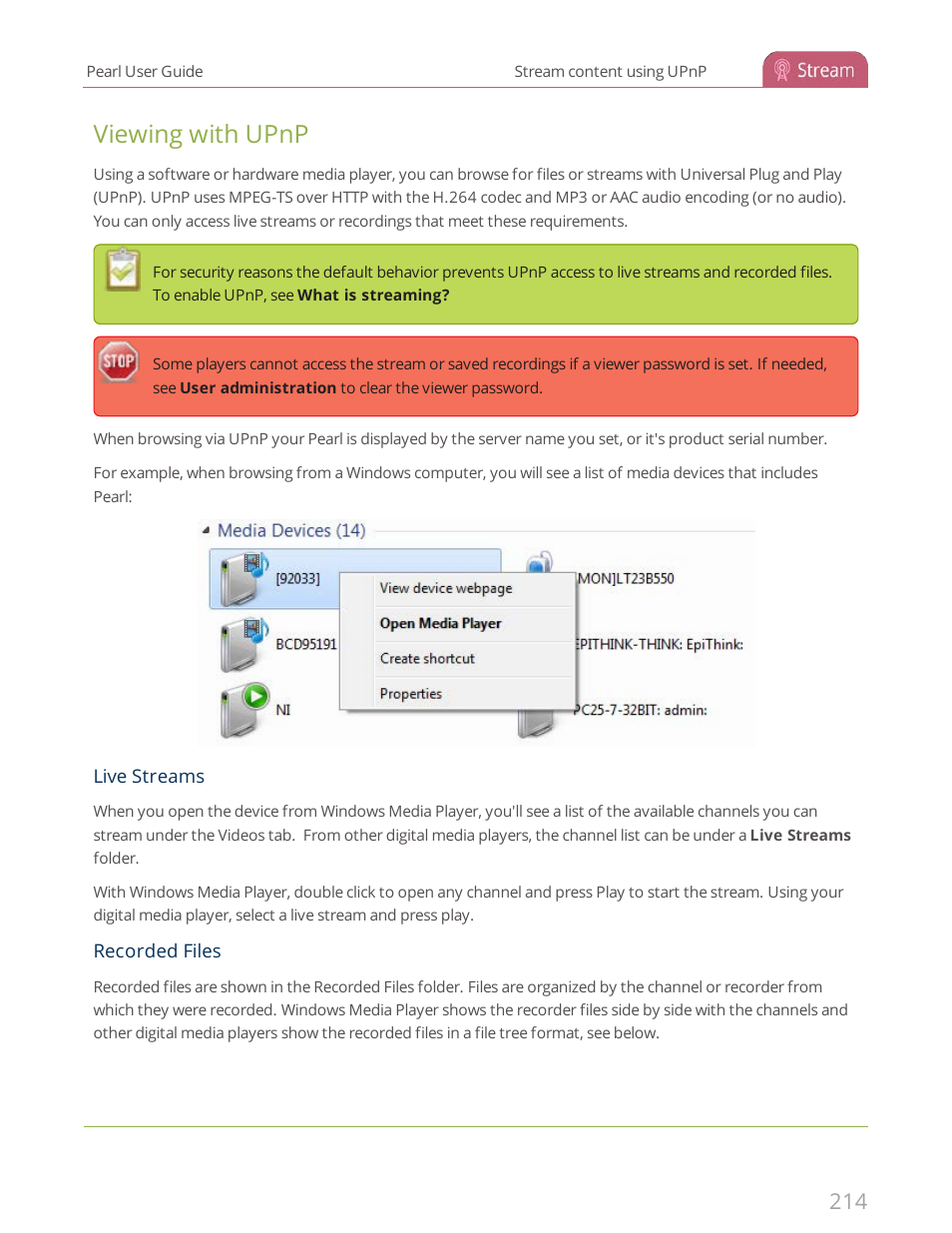 Viewing with upnp | Epiphan Pearl User Manual | Page 227 / 342