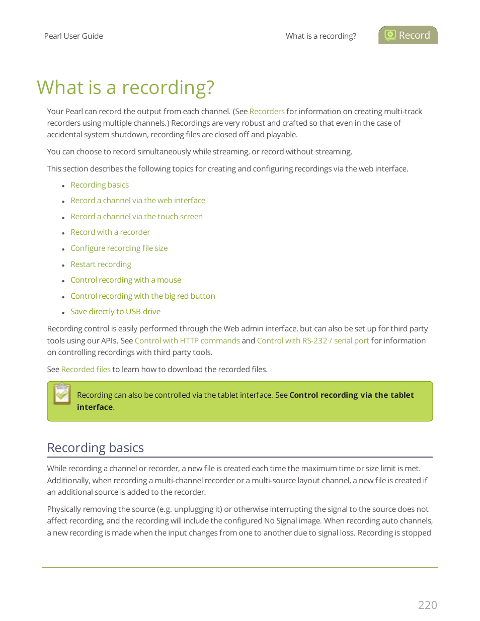 What is a recording, Recording basics | Epiphan Pearl User Manual | Page 233 / 342