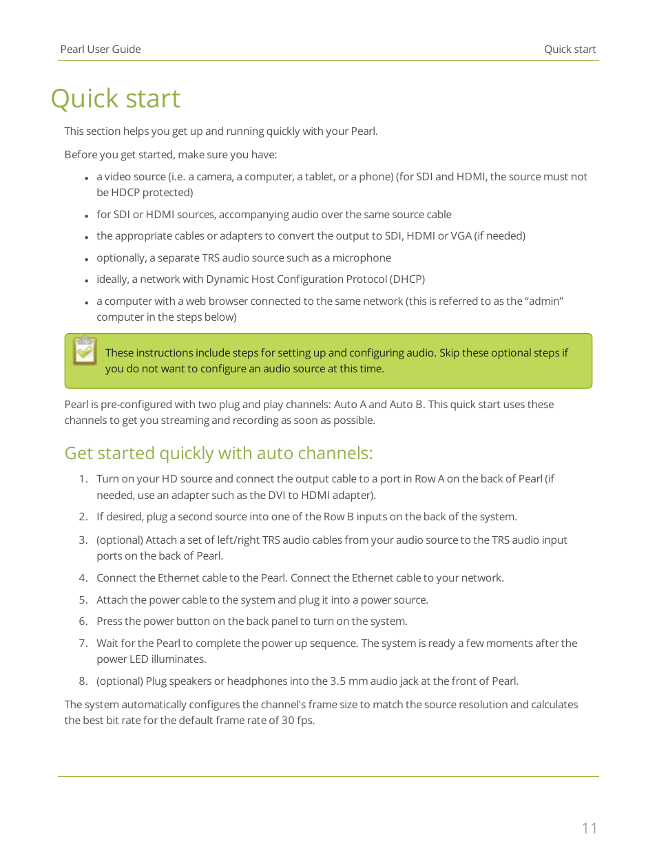 Quick start, Get started quickly with auto channels | Epiphan Pearl User Manual | Page 24 / 342