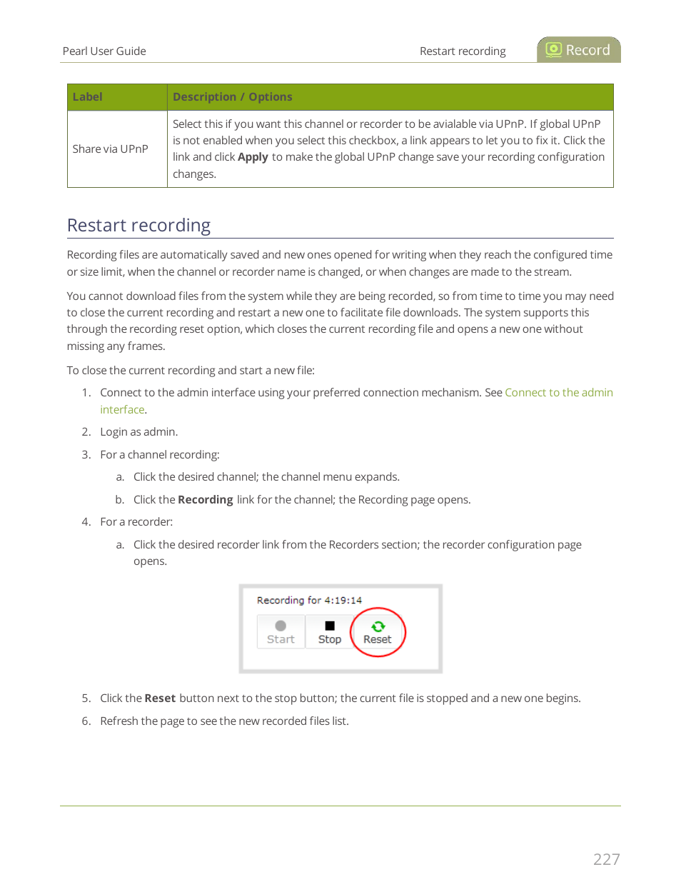 Restart recording | Epiphan Pearl User Manual | Page 240 / 342