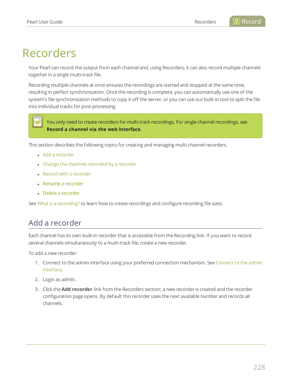 Recorders, Add a recorder | Epiphan Pearl User Manual | Page 241 / 342