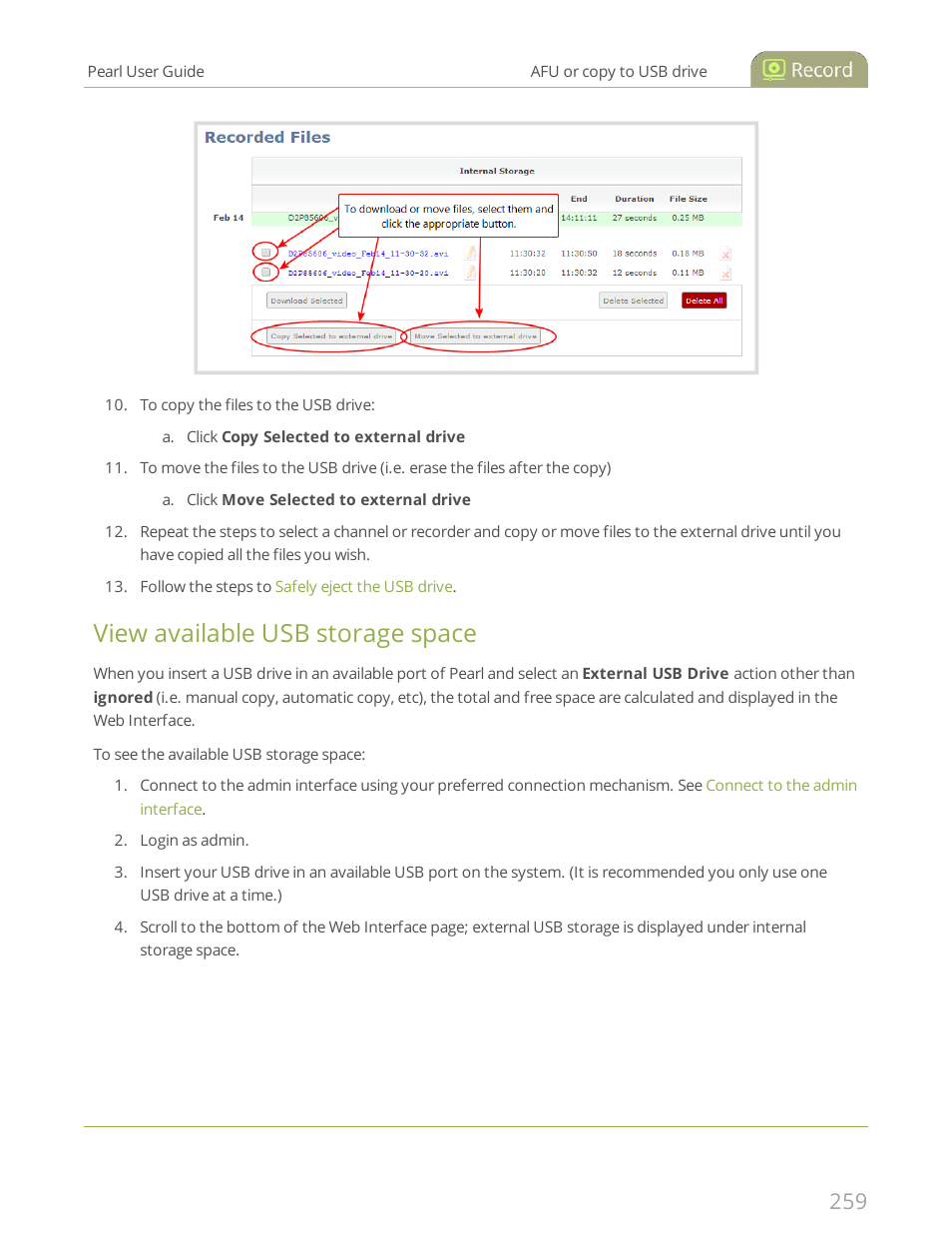 View available usb storage space | Epiphan Pearl User Manual | Page 272 / 342