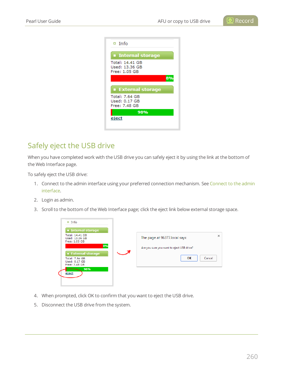 Safely eject the usb drive | Epiphan Pearl User Manual | Page 273 / 342