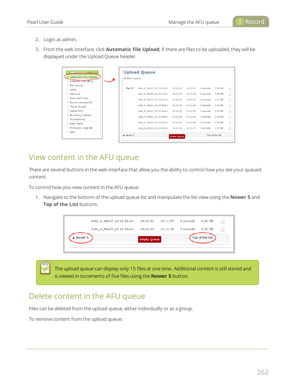 View content in the afu queue, Delete content in the afu queue | Epiphan Pearl User Manual | Page 275 / 342