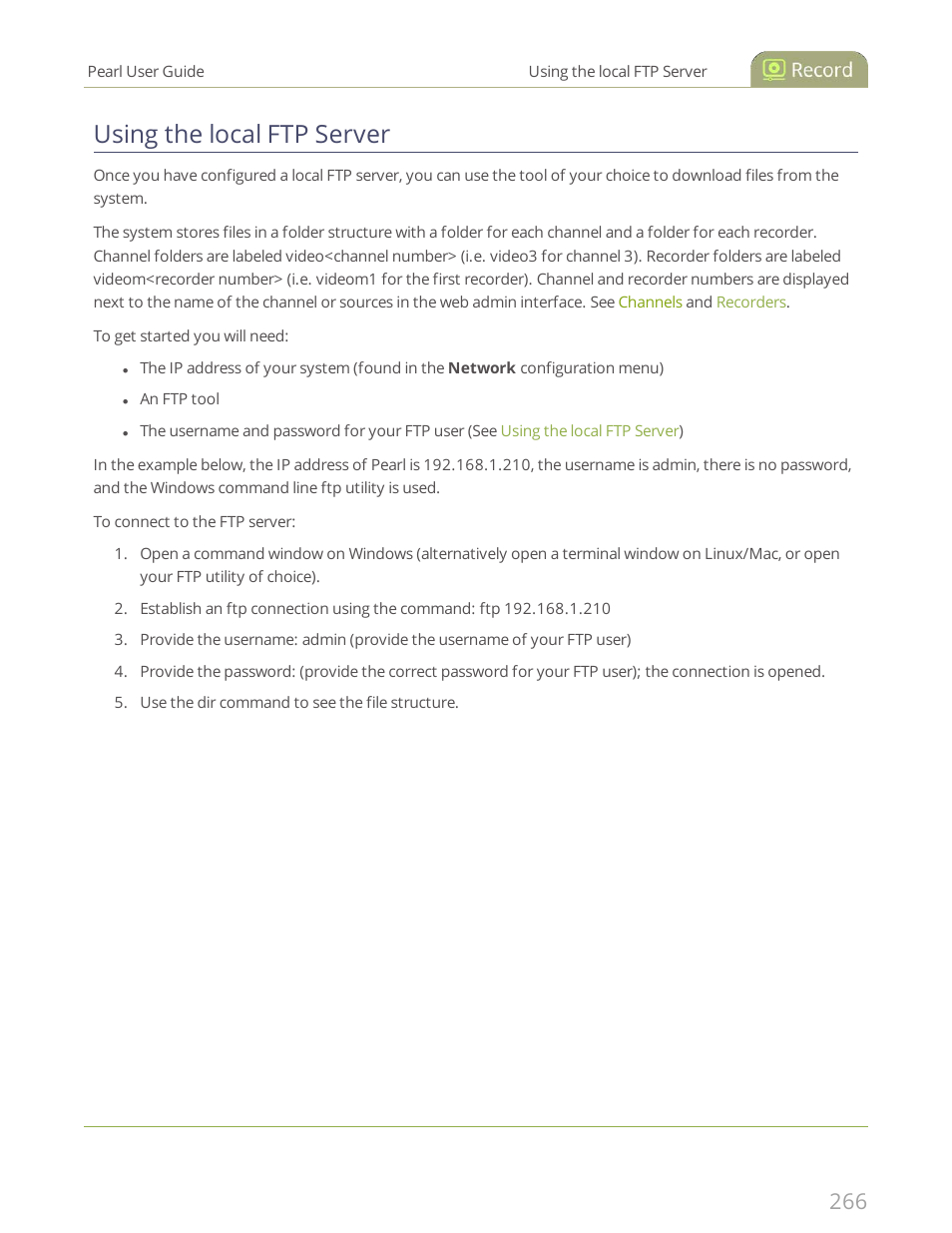 Using the local ftp server | Epiphan Pearl User Manual | Page 279 / 342