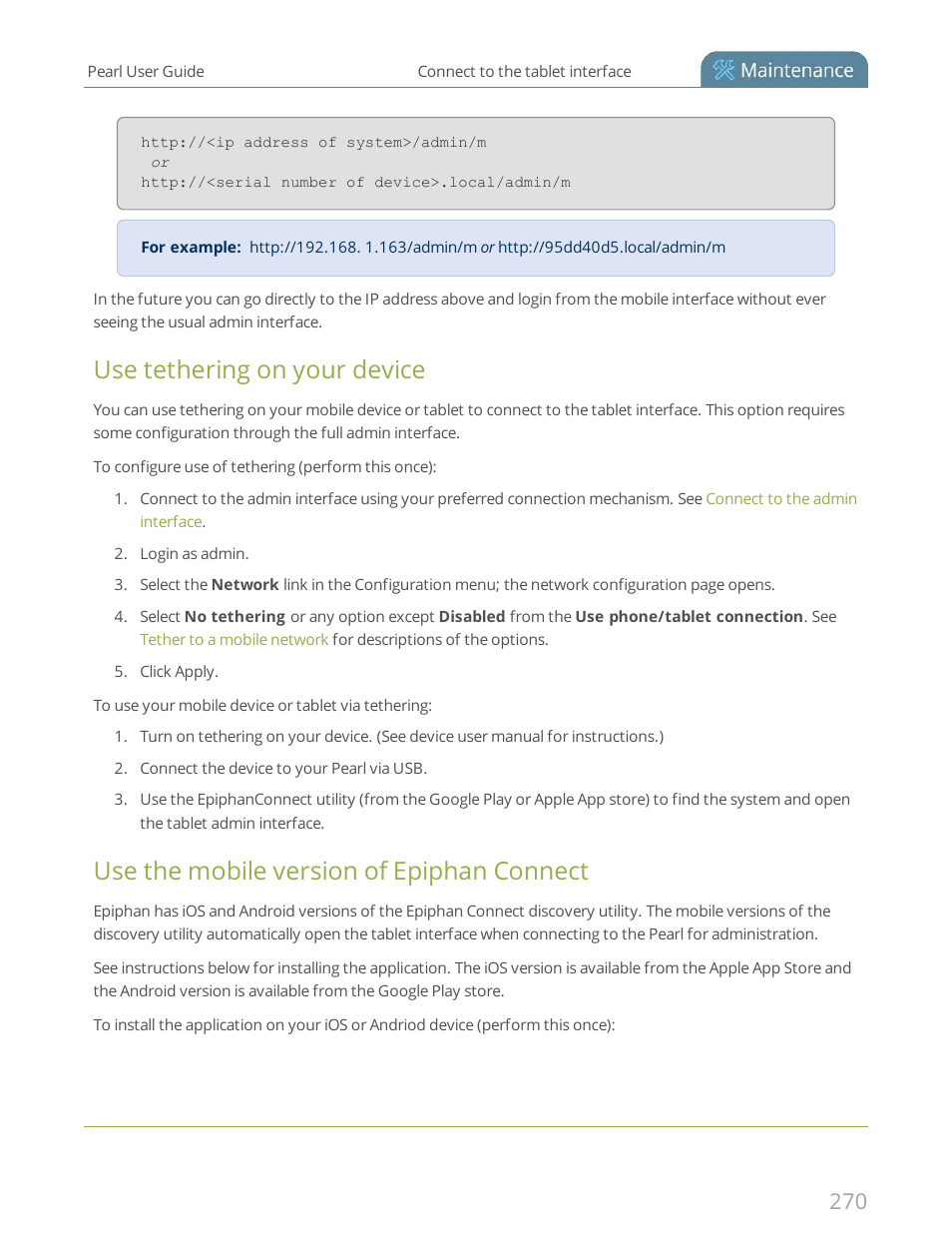 Use tethering on your device, Use the mobile version of epiphan connect | Epiphan Pearl User Manual | Page 283 / 342