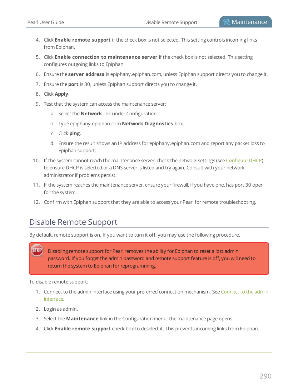 Disable remote support | Epiphan Pearl User Manual | Page 303 / 342