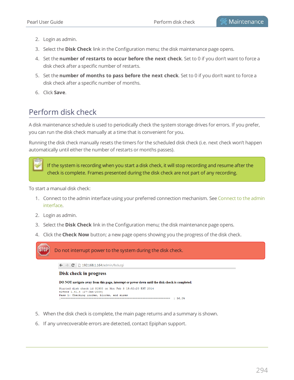 Perform disk check | Epiphan Pearl User Manual | Page 307 / 342
