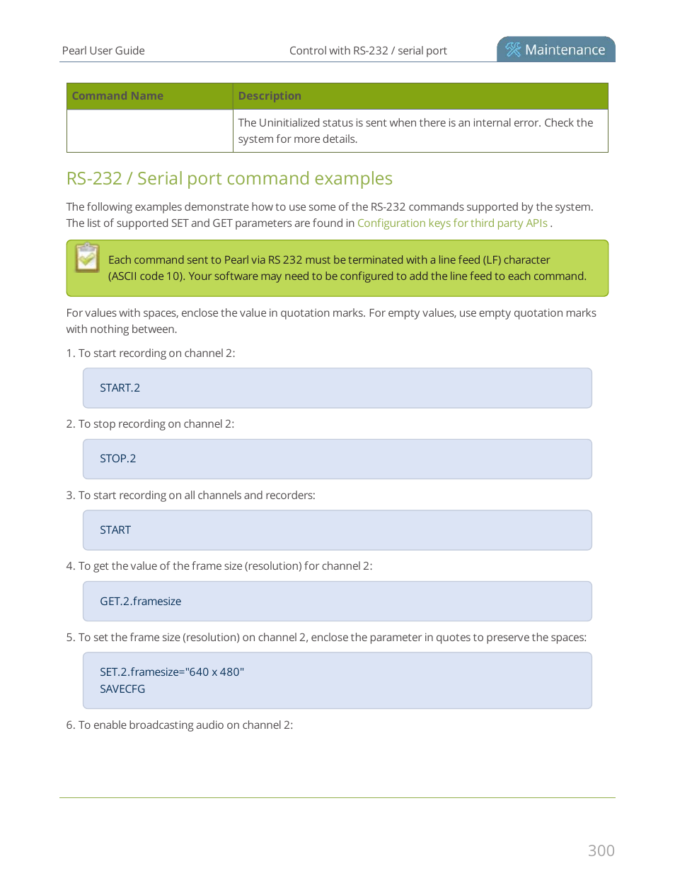 Rs-232 / serial port command examples | Epiphan Pearl User Manual | Page 313 / 342