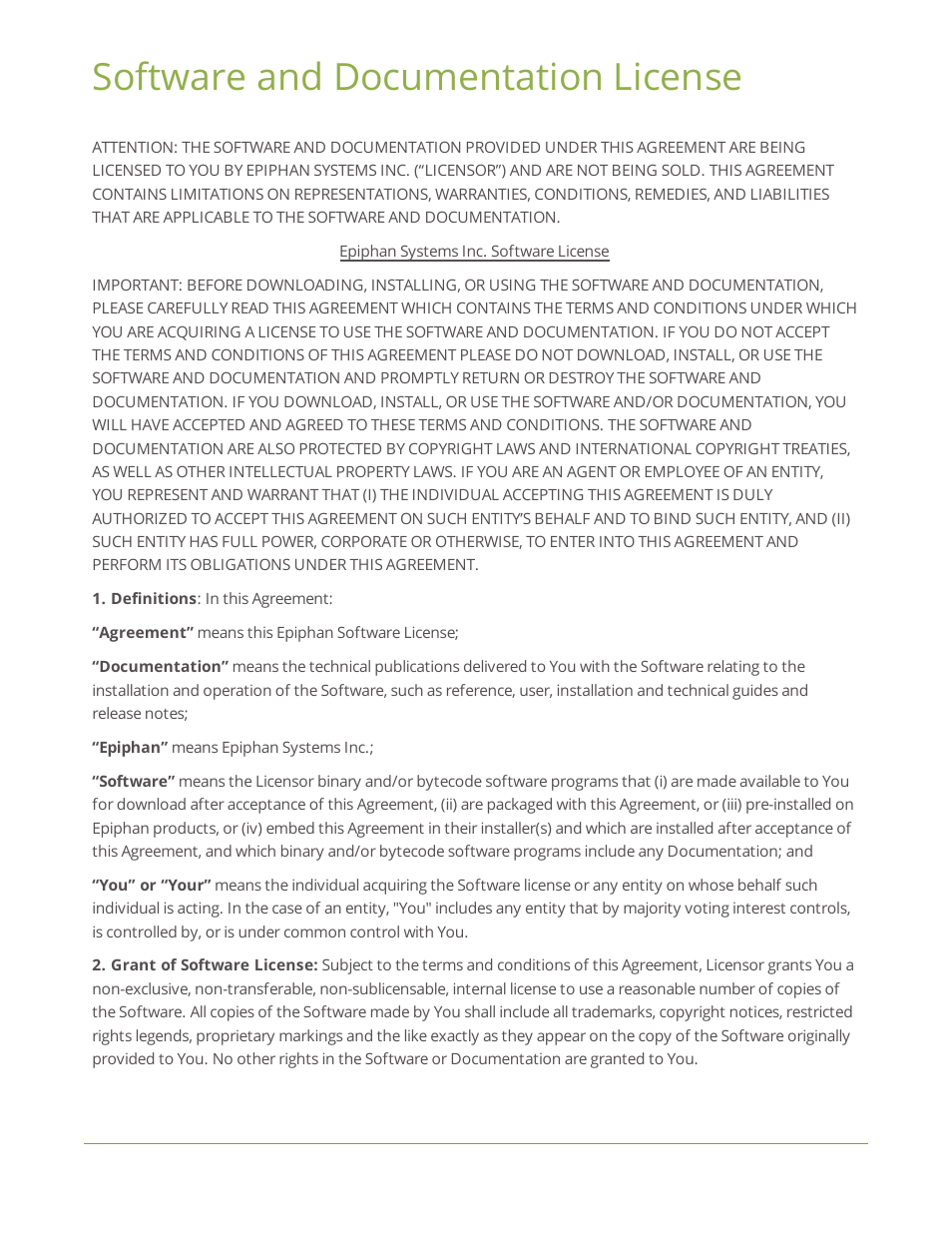 Software and documentation license | Epiphan Pearl User Manual | Page 336 / 342