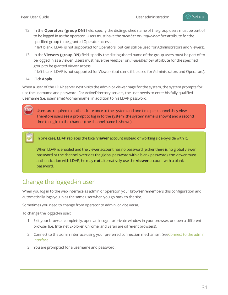 Change the logged-in user | Epiphan Pearl User Manual | Page 44 / 342