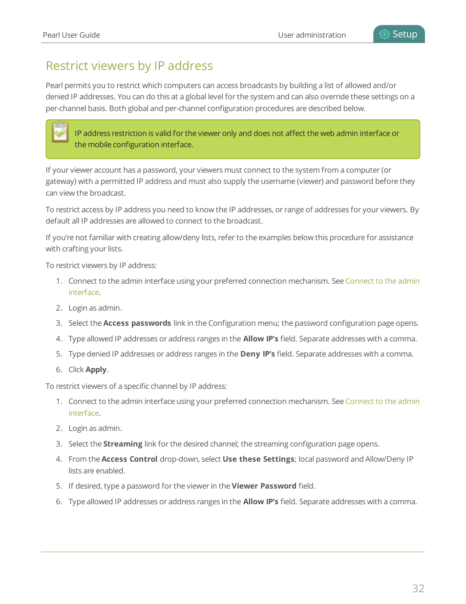 Restrict viewers by ip address | Epiphan Pearl User Manual | Page 45 / 342